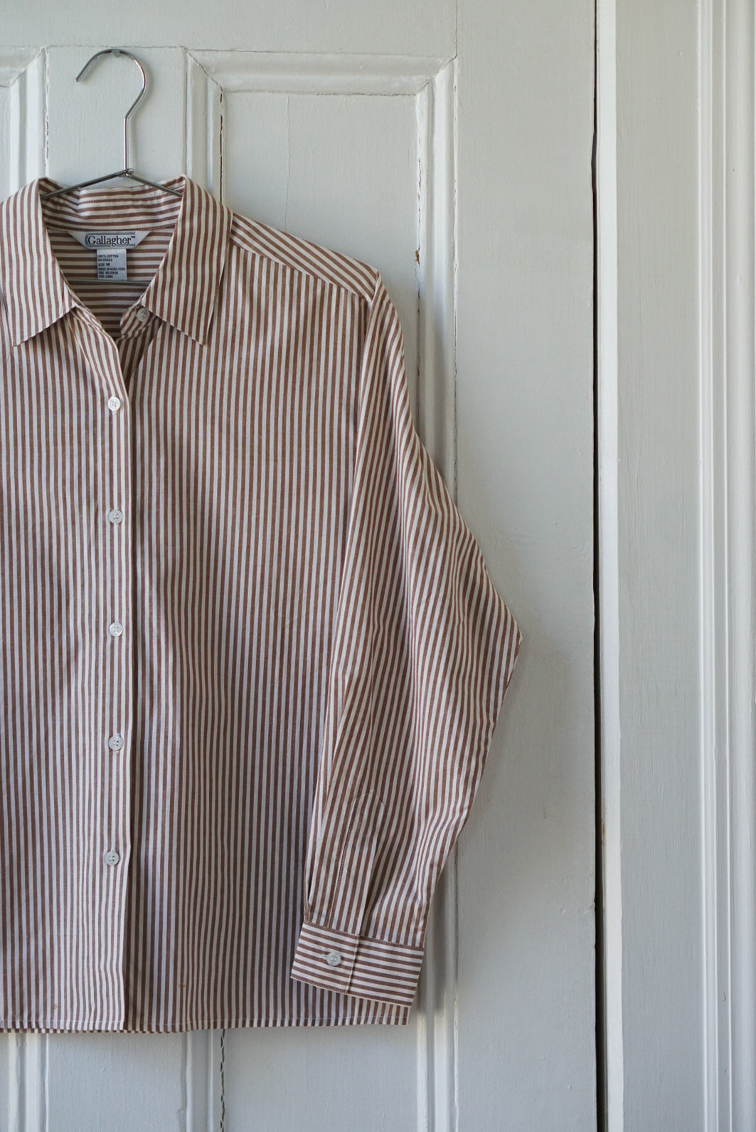 Nutmeg and White Striped Cotton Oxford | Size M