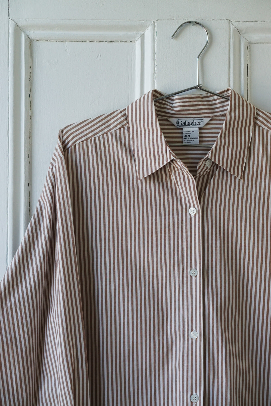 Nutmeg and White Striped Cotton Oxford | Size M