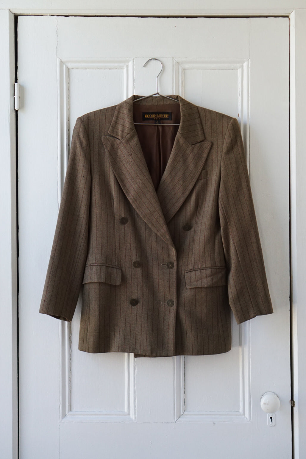 Ecru Striped Equestrian Wool Blazer | Size M