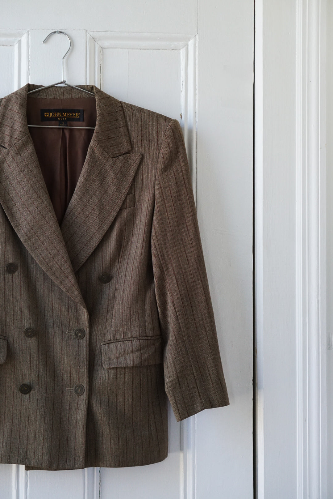 Ecru Striped Equestrian Wool Blazer | Size M