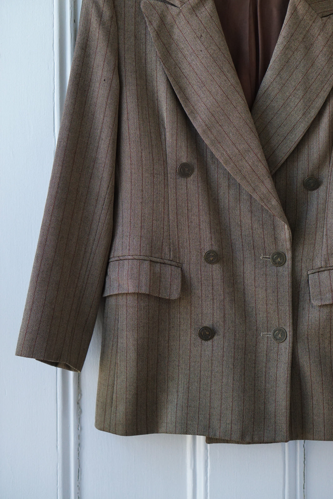 Ecru Striped Equestrian Wool Blazer | Size M