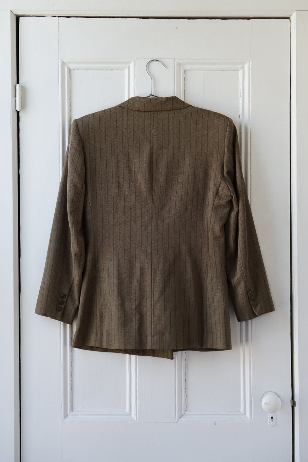 Ecru Striped Equestrian Wool Blazer | Size M