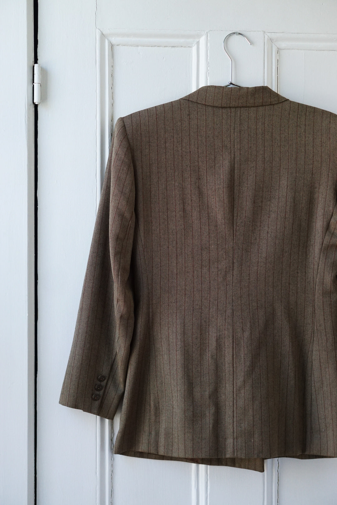 Ecru Striped Equestrian Wool Blazer | Size M
