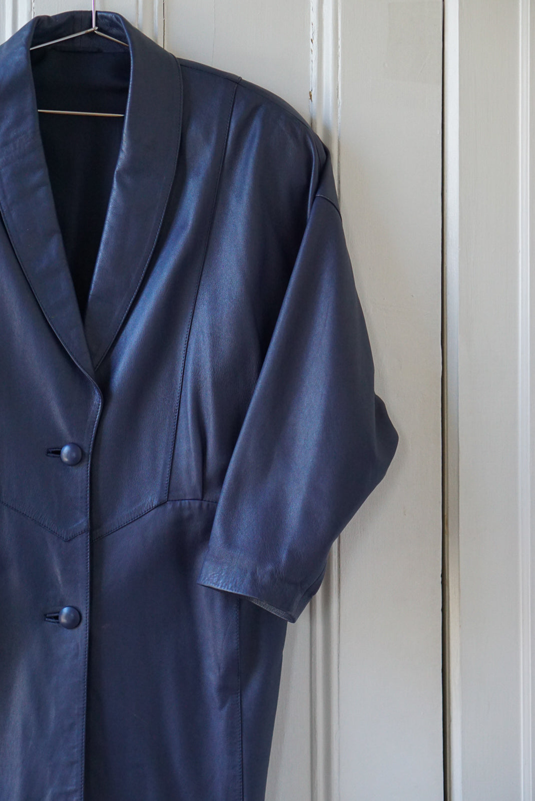 Fog Blue Leather Duster | Size M