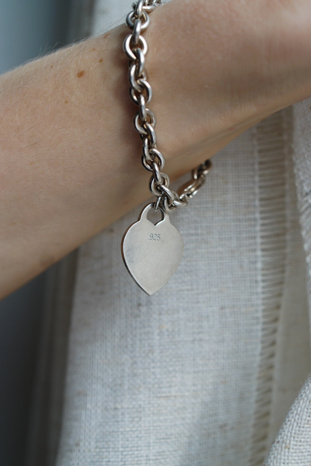 Sterling Silver Heart Tag Chain Bracelet