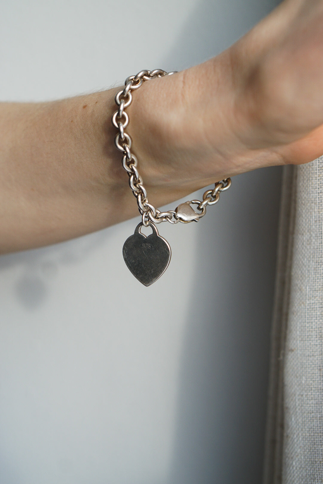 Sterling Silver Heart Tag Chain Bracelet