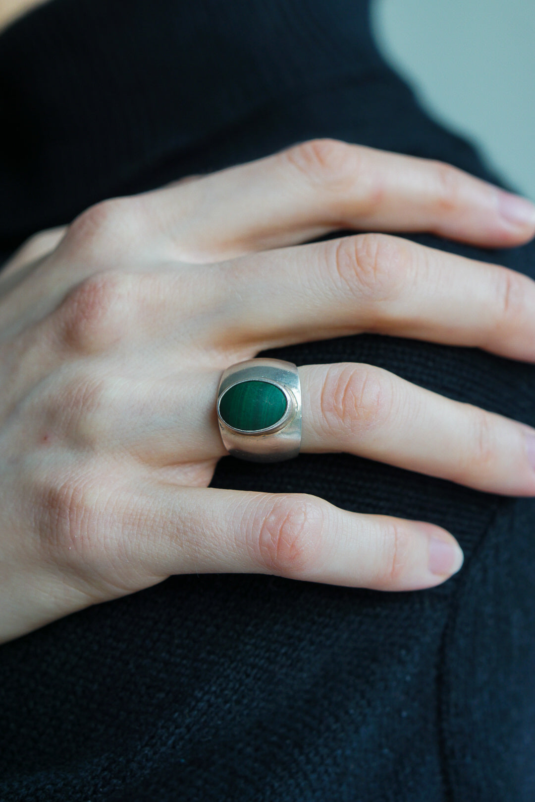 Mexican Sterling Silver Malachite Dome Ring