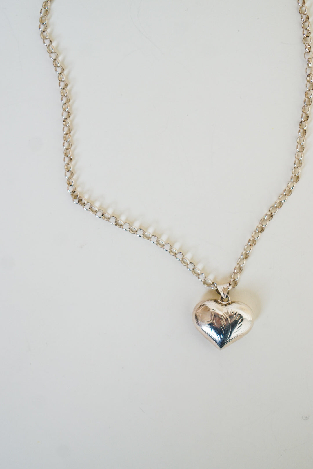 Italian Sterling Silver Engraved Heart Necklace