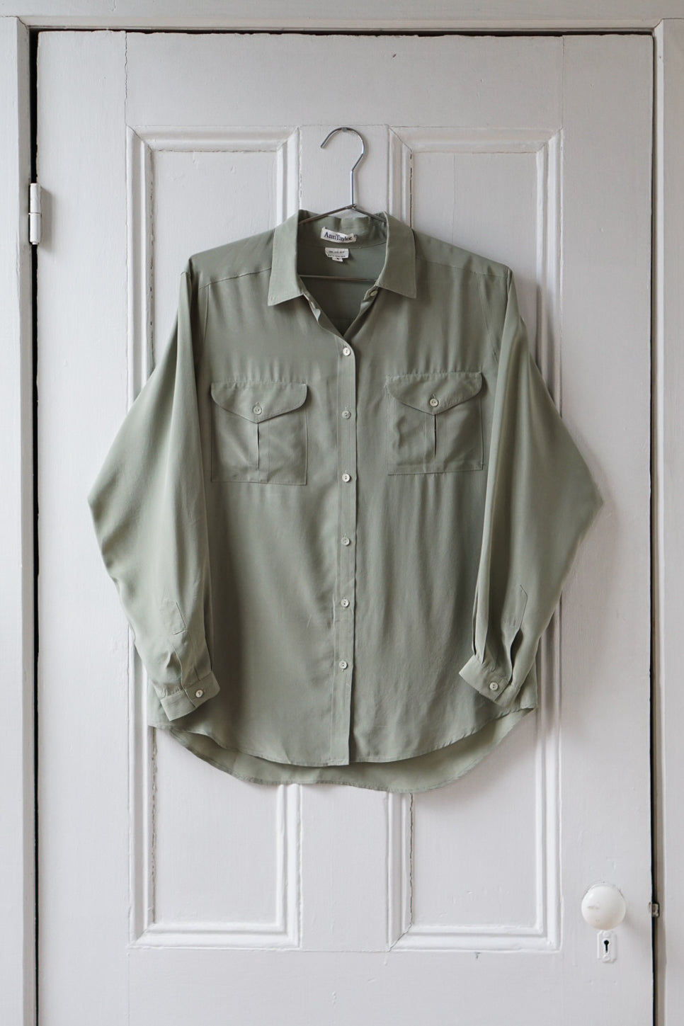 Sage Green Pure Silk Blouse | Size M