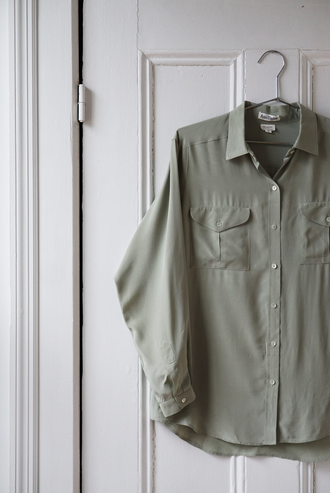 Sage Green Pure Silk Blouse | Size M