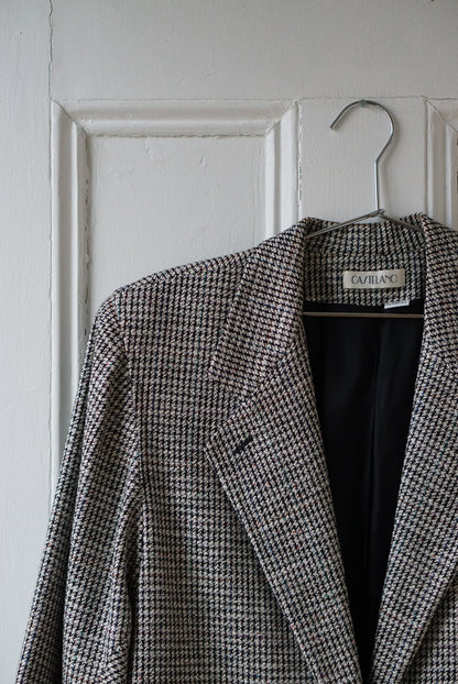 Black Houndstooth Silk Wool Blend Blazer | Size M/L