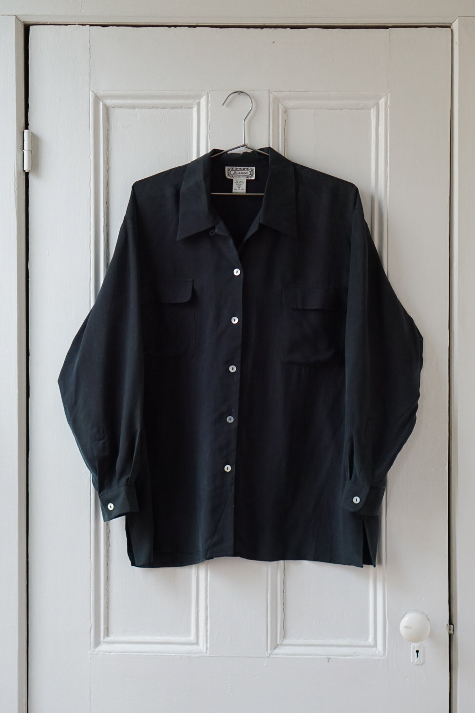 Faded Black Silk Blouse | Size XL