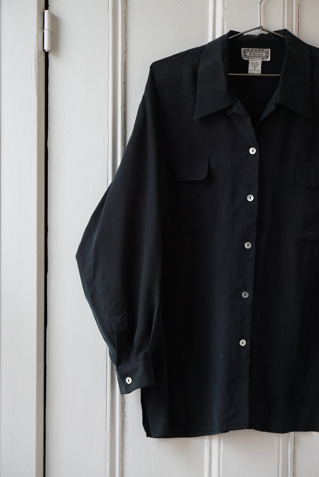 Faded Black Silk Blouse | Size XL