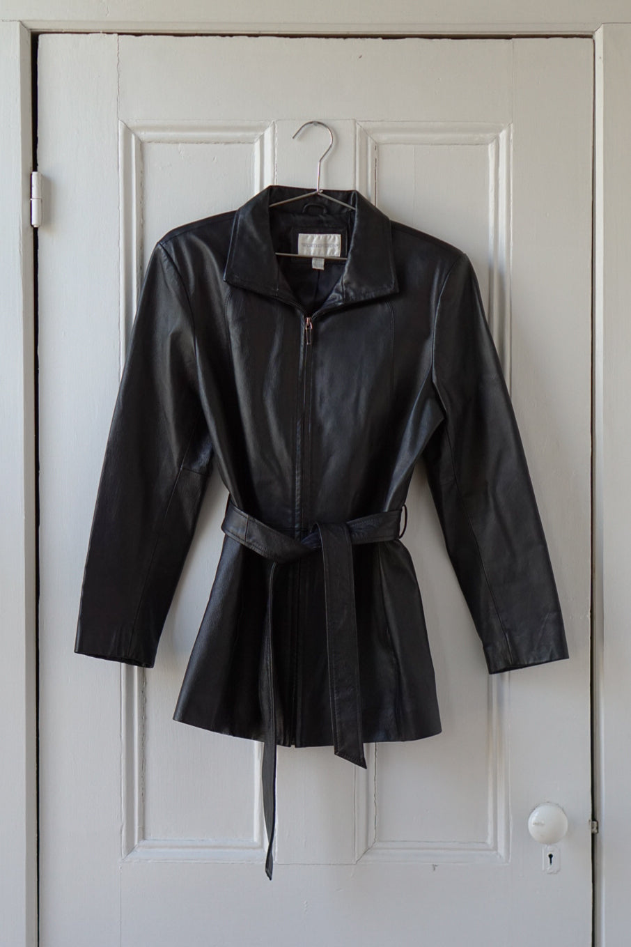 Black Leather Mini Belted Trench | Size S/M