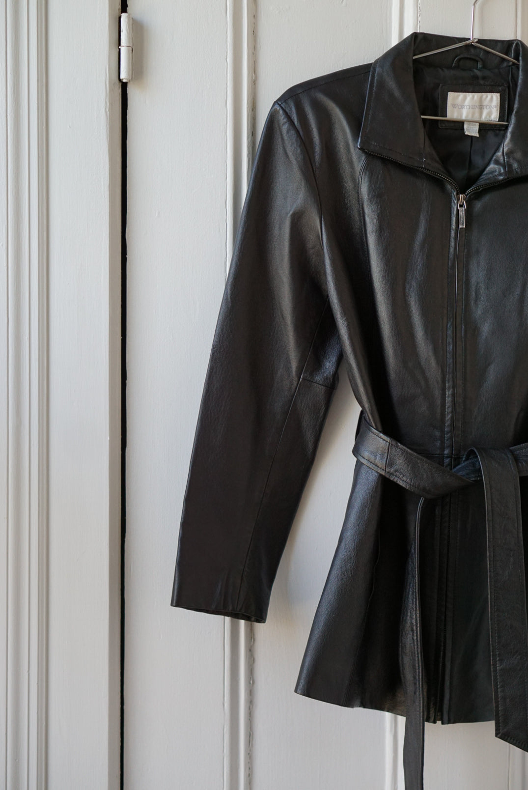 Black Leather Mini Belted Trench | Size S/M