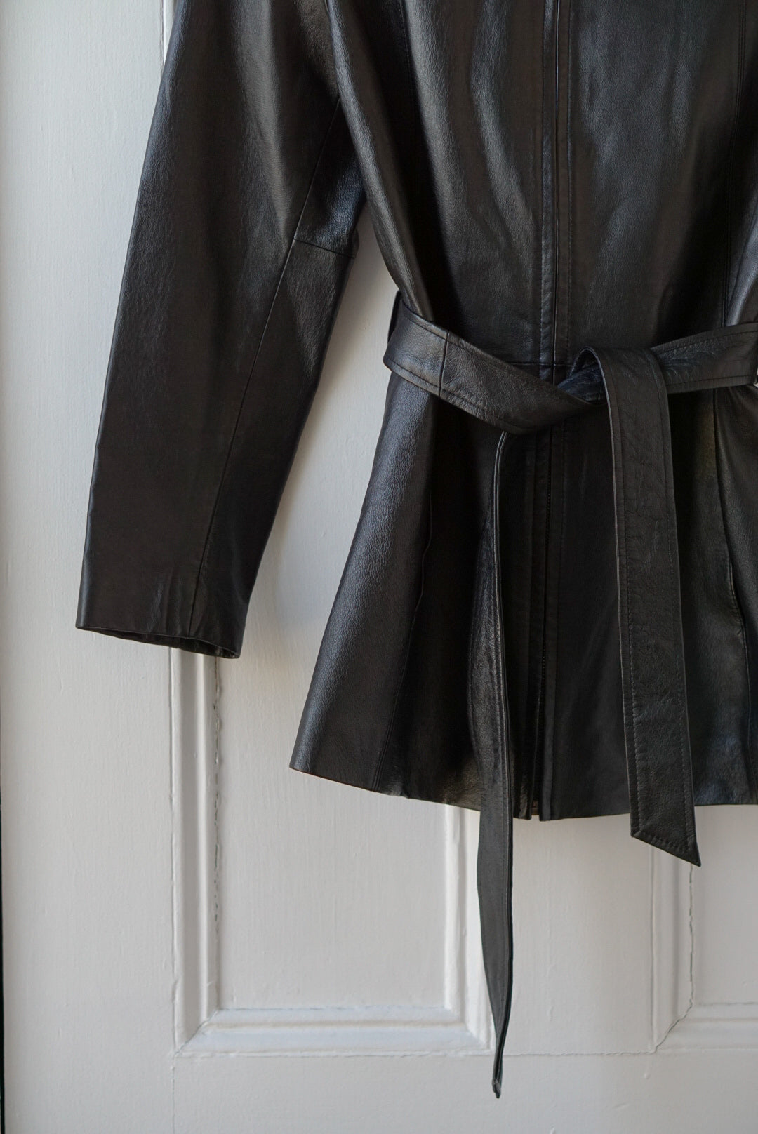 Black Leather Mini Belted Trench | Size S/M