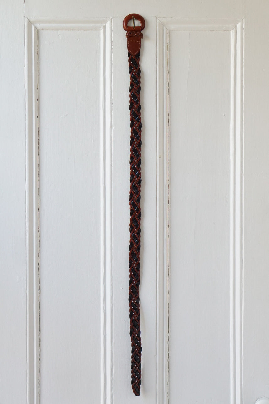 Black and Chestnut Braided Leather Belt | Size L