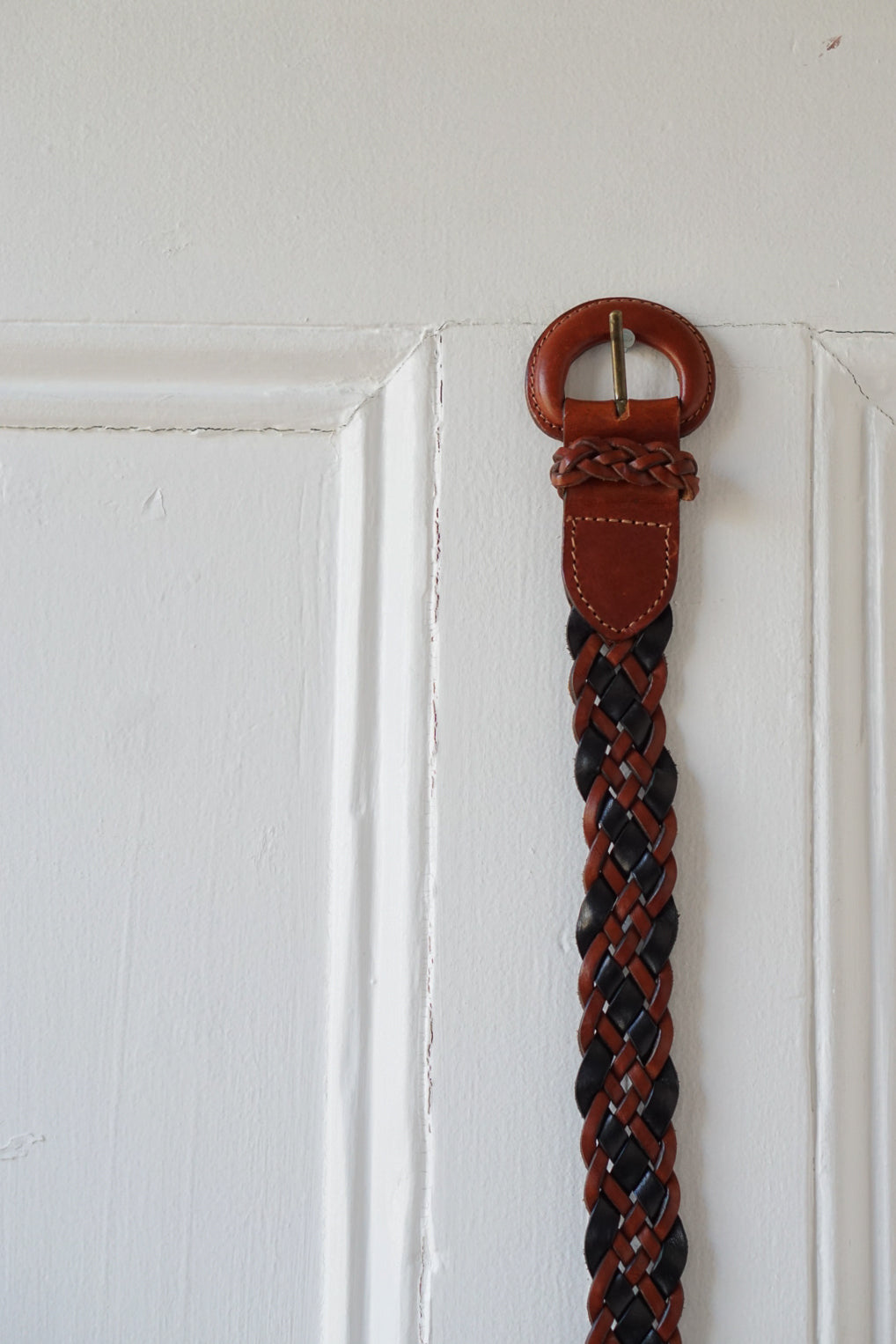 Black and Chestnut Braided Leather Belt | Size L