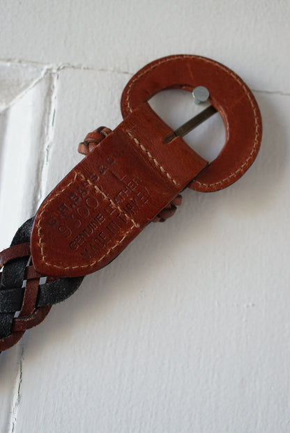 Black and Chestnut Braided Leather Belt | Size L