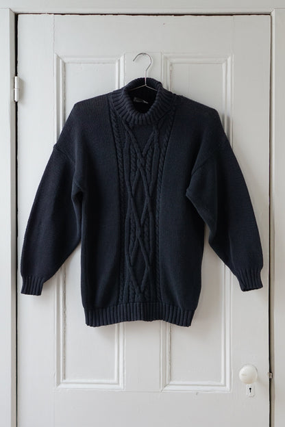 Black Cotton Knit Turtleneck | Size M