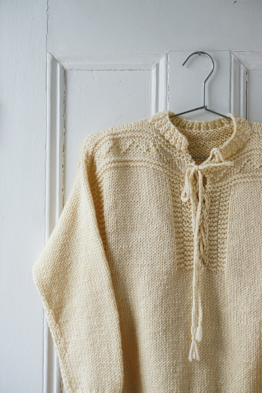 Cream Tie Neck Wool Sweater | Size S