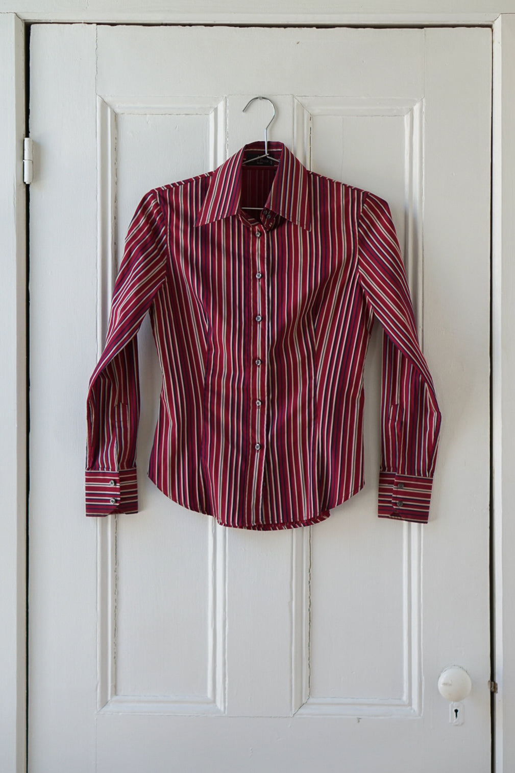 Currant Red and Navy Striped Blouse | Size XS/S