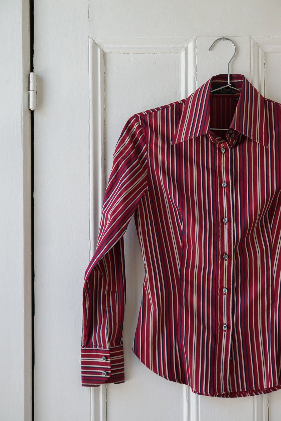 Currant Red and Navy Striped Blouse | Size XS/S