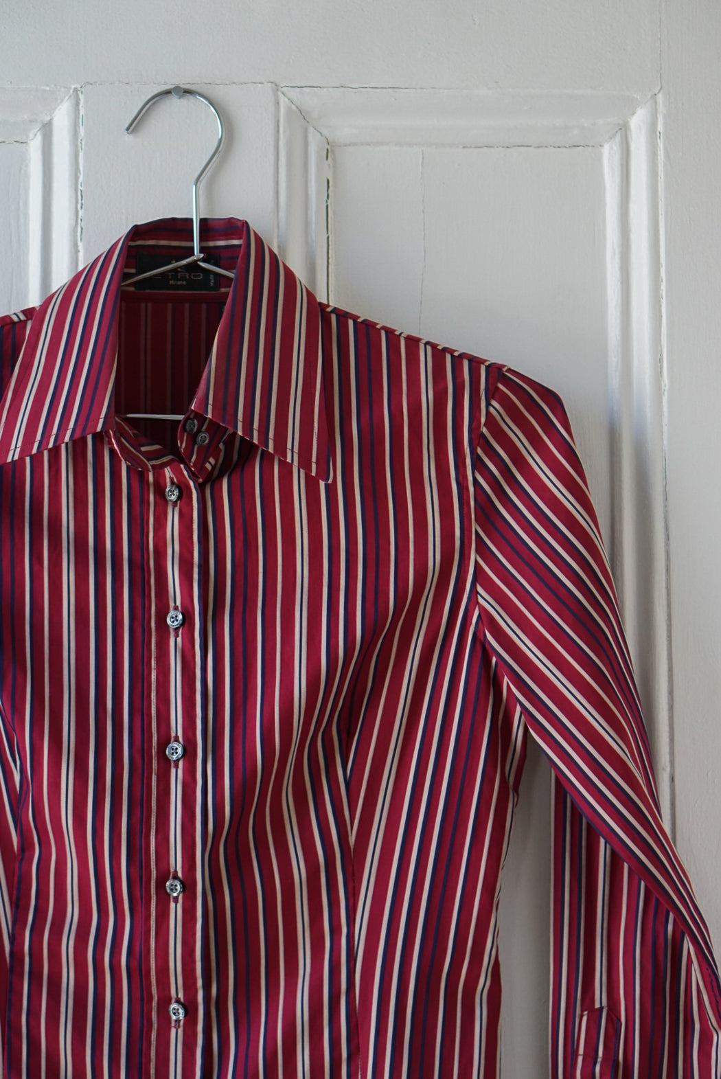 Currant Red and Navy Striped Blouse | Size XS/S