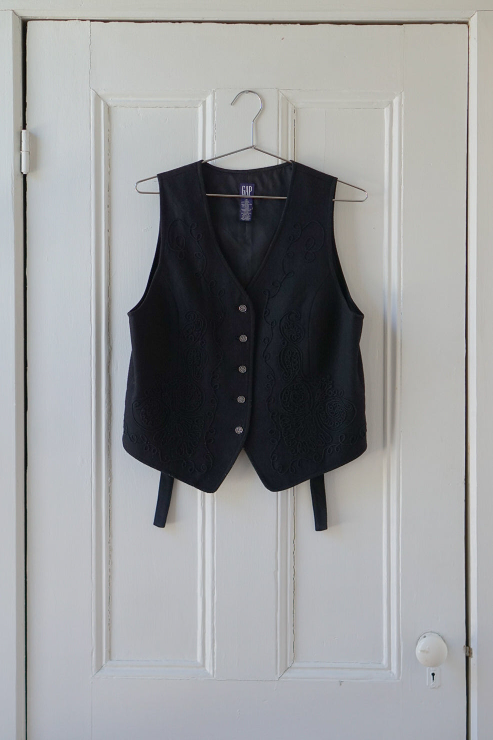 Black Wool Blend Embroidered Vest | Size S/M