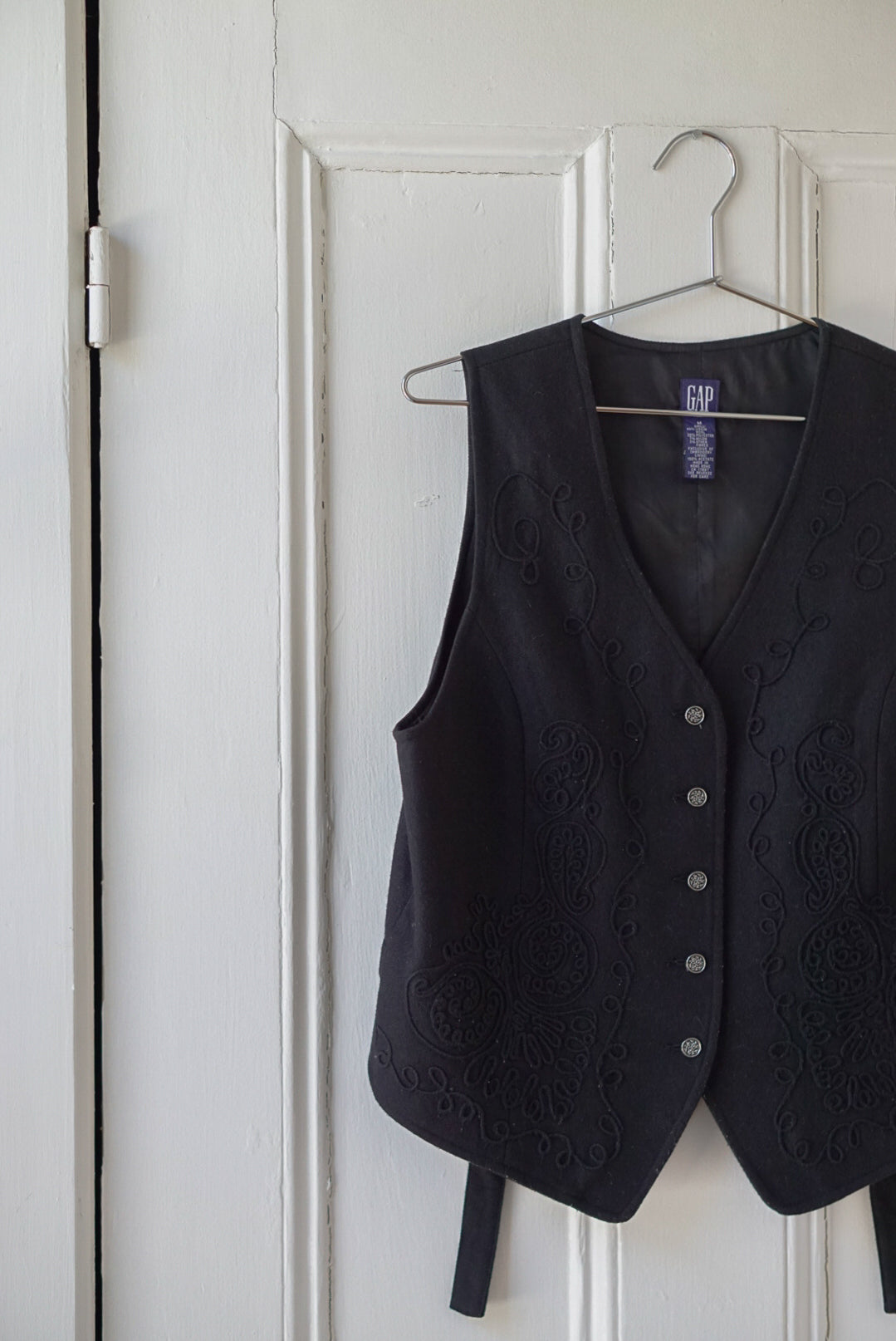 Black Wool Blend Embroidered Vest | Size S/M