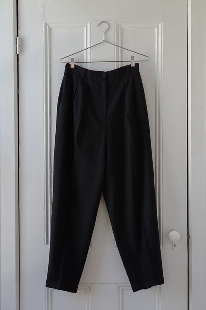 Black Pleated Bow Leg Trousers | Size 28/29