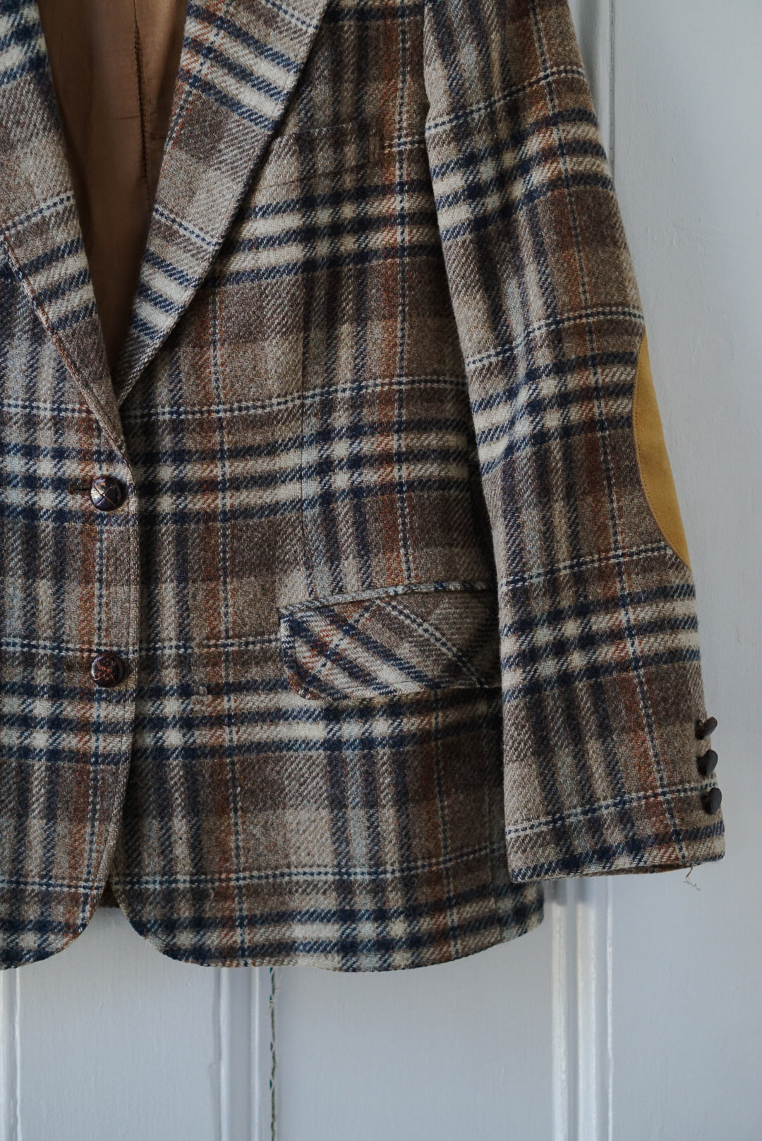 Plaid Wool Elbow Patch Equestrian Blazer | Size M