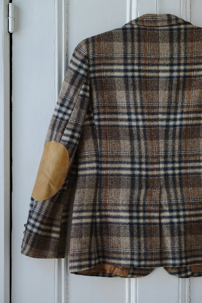 Plaid Wool Elbow Patch Equestrian Blazer | Size M