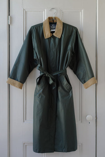 Army Green Plaid Lined Barn Trench | Size S