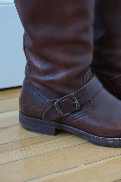 Walnut Brown Leather Riding Boots | Size 8.5