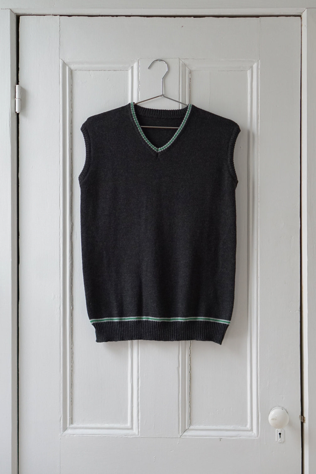 Charcoal Gray Sweater Vest with Emerald Detail | Size S/M