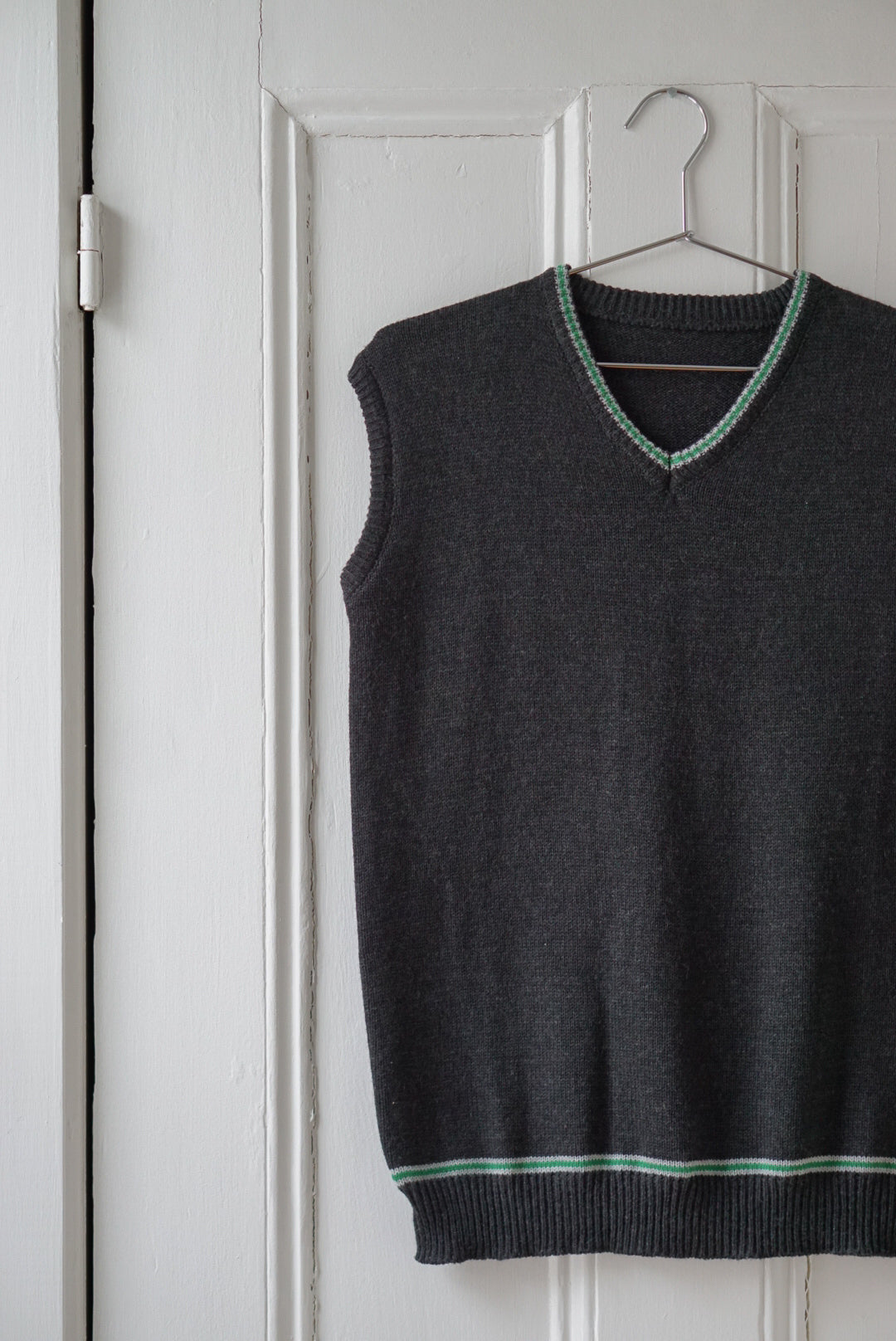 Charcoal Gray Sweater Vest with Emerald Detail | Size S/M