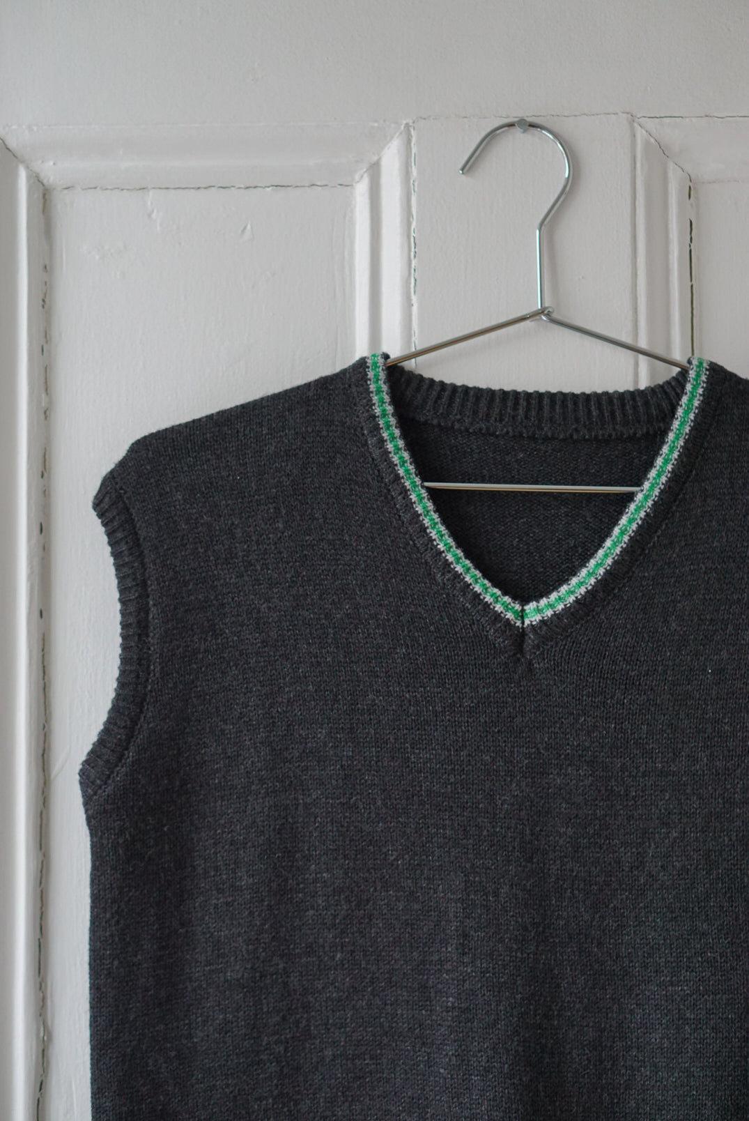 Charcoal Gray Sweater Vest with Emerald Detail | Size S/M