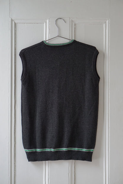 Charcoal Gray Sweater Vest with Emerald Detail | Size S/M