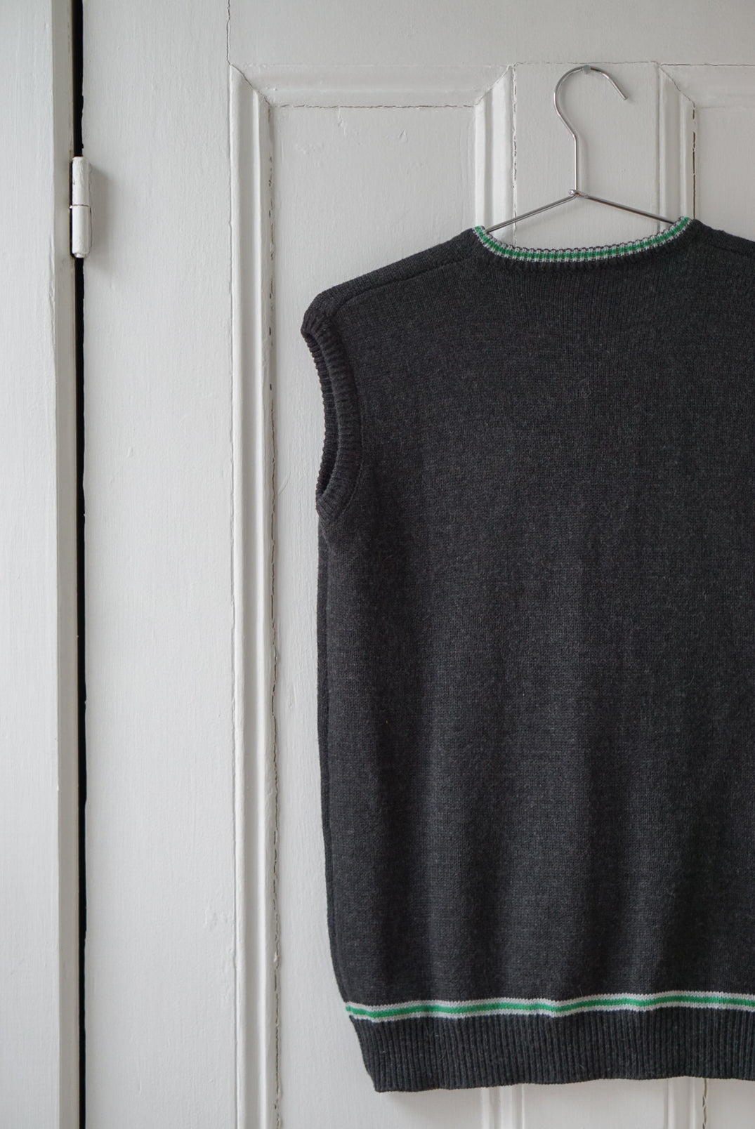 Charcoal Gray Sweater Vest with Emerald Detail | Size S/M