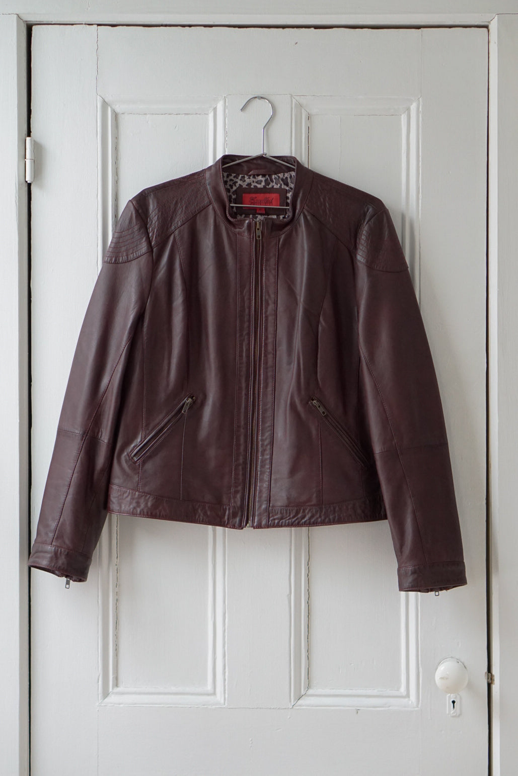 Pecan Brown Leather Biker Jacket | Size L/XL