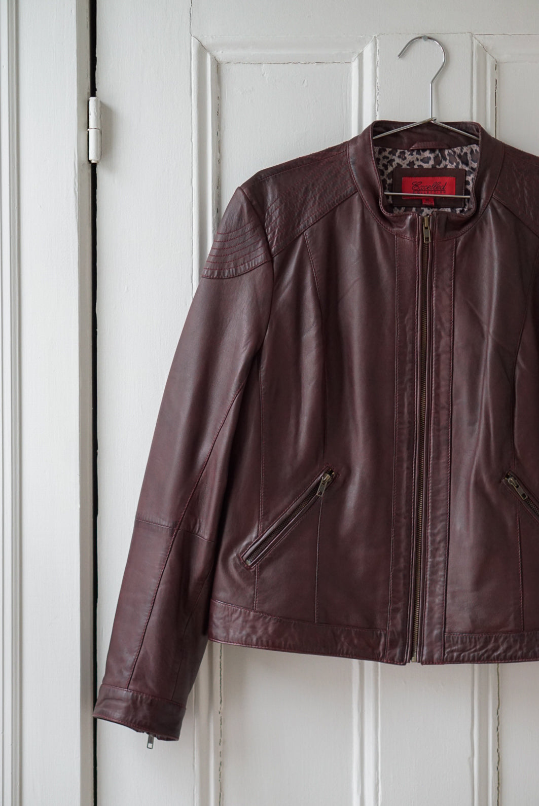 Pecan Brown Leather Biker Jacket | Size L/XL