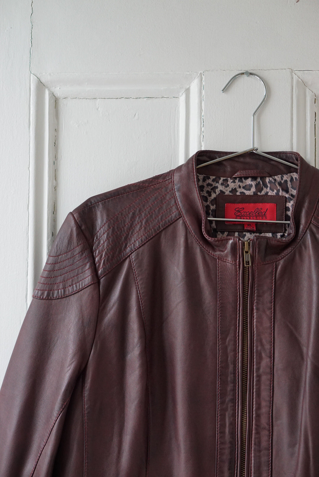 Pecan Brown Leather Biker Jacket | Size L/XL