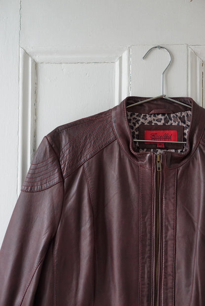 Pecan Brown Leather Biker Jacket | Size L/XL