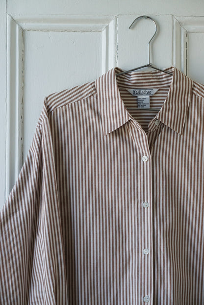 Nutmeg and White Striped Cotton Oxford | Size M
