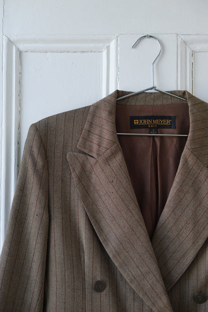 Ecru Striped Equestrian Wool Blazer | Size M