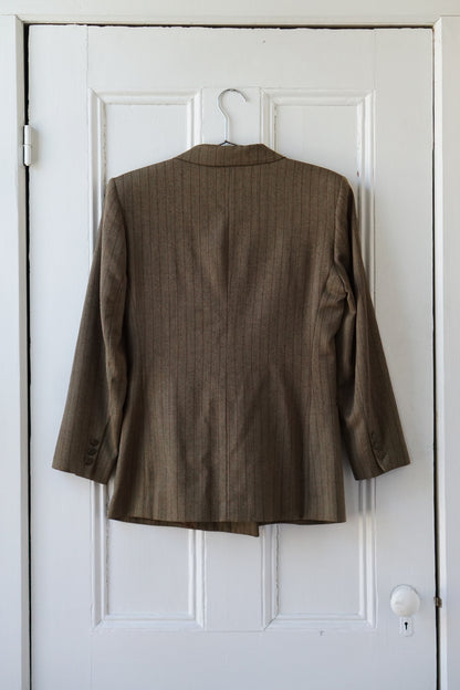 Ecru Striped Equestrian Wool Blazer | Size M