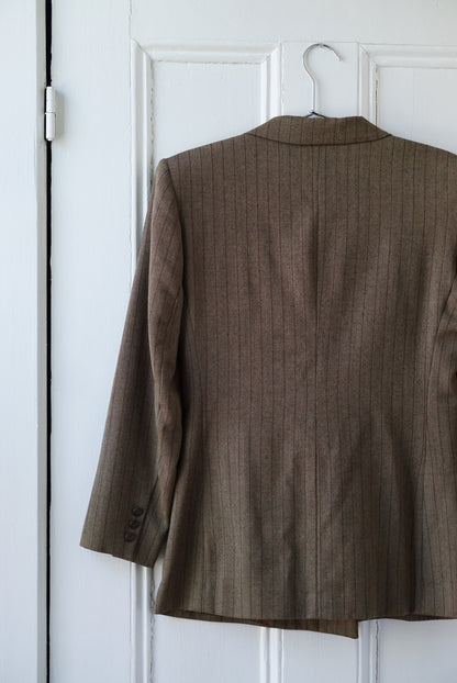 Ecru Striped Equestrian Wool Blazer | Size M
