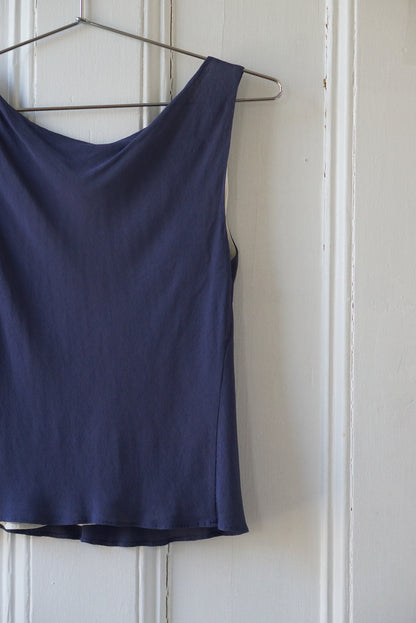 French Navy Sleeveless V Neck Top | Size S