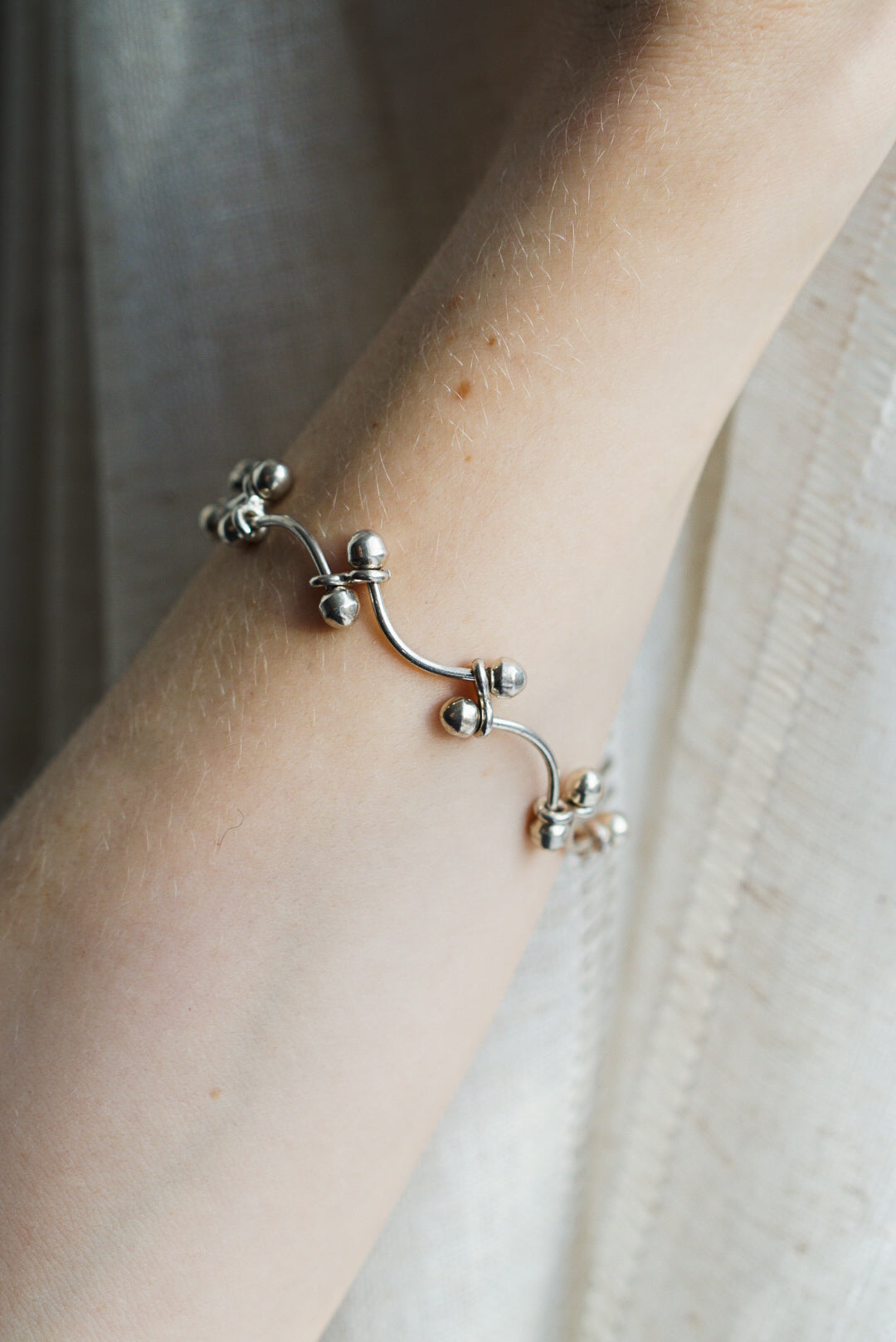 Mexican Sterling Silver Ball Link Toggle Bracelet